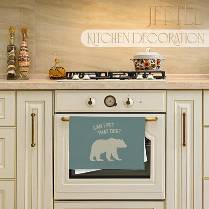 Funny Bear Kitchen Towels, Gifts for Bear Wildlife Camping Lovers Dish Tea Towels for Kitchen Decor, Can I Pet That Dog Decorative Hand Towel for Bathroom, 16x24 Inch - Blue