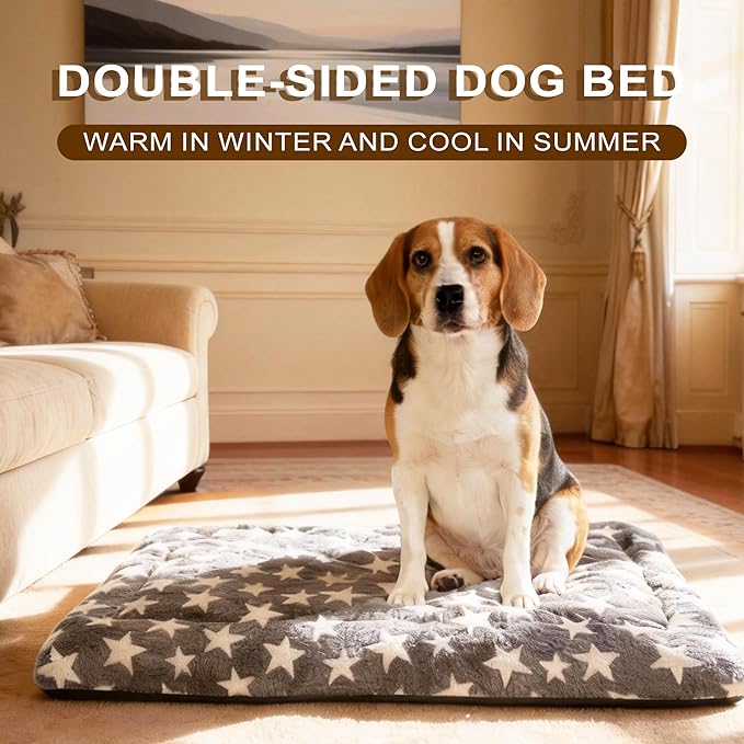 Washable Dog Bed Mat With Anti-Slip Bottom, Deluxe Plush Memory Foam Crate Pad & Waterproof Outdoor Kennel Mat For Dogs & Cats-Durable Crates Beds, Large Medium Small Puppy Size 18" x 14",Gray