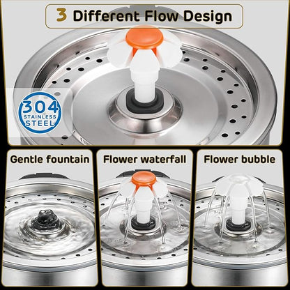 iPettie Cat Water Fountain Stainless Steel, 84oz/2.5L, 4-Stage Filtration, Ultra Quiet Metal Cat Water Fountain with LED Light & Filter for Pet, Kitty & Dog