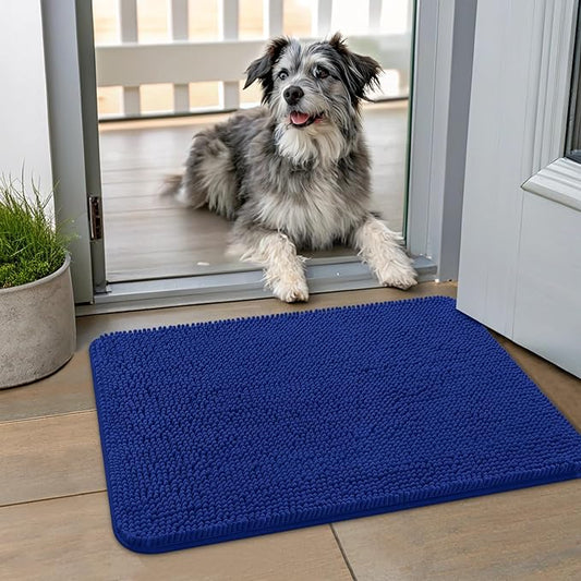 Smiry Dog Door Mat for Muddy Paws 24x16, Absorbs Moisture and Dirt Doormat, Non-Slip Washable Quick Dry Chenille Front Door Mat Indoor Entrance, Entryway Carpet for Inside Floor, Royal Blue