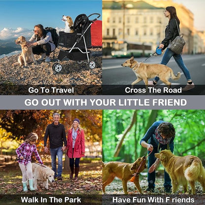 3 Wheels Dog Stroller, Foldable Pet Stroller for Small Medium Dogs, Portable Breathable Cat Stroller Dog Strollers with Storage Basket, Cup Holders, Removable Liner for Travel & Outdoor Use, Black