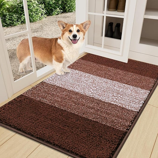 Smiry Dog Door Mat for Muddy Paws, Absorbs Moisture and Dirt, Low-Profile Entryway Mat with Non-Slip Backing, Entry Indoor Outdoor Doormat for Inside Floor (36x24 Inches, Brown, Striped)