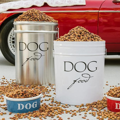 Harry Barker Classic Silver Dog Food Storage Canister – Medium, Airtight Stainless Steel Pet Food Container, Holds Up to 22 lbs Dry Dog Food, Kitchen Counter & Pantry Storage - Silver