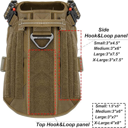 ICEFANG Tactical Dog Harness,X-Large Size, 2X Metal Buckle,Working Dog MOLLE Vest with Handle,No Pulling Front Leash Clip,Hook and Loop Panel