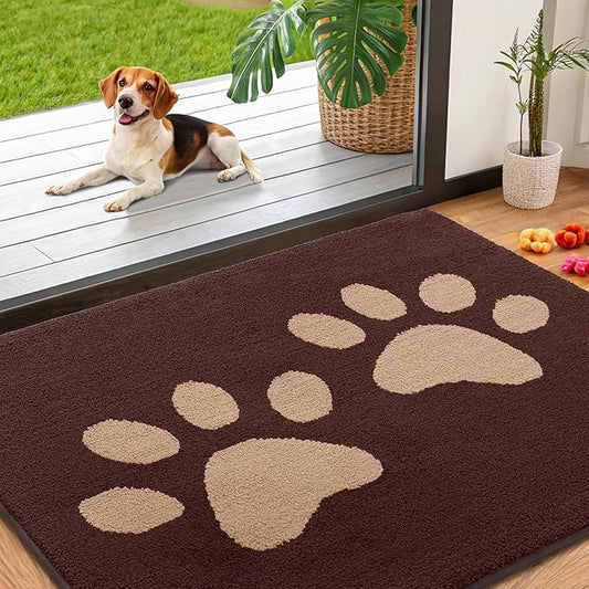 Smiry Dog Door Mat for Muddy Paws, Absorbs Moisture and Dirt, Low-Profile Entryway Mat with Non-Slip Backing, Entry Indoor Outdoor Doormat for Inside Floor (40x32 Inches, Brown, Paw)