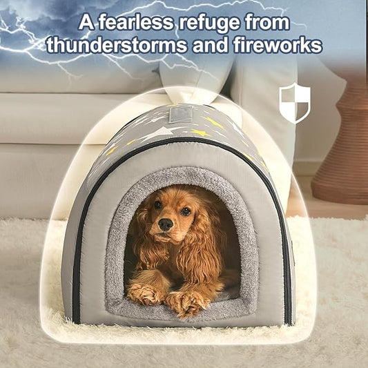 Jiupety Indoor Dog House, 2 in 1 Portable Foldable House Bed with Cover, Pet Tent & Cave Bed for Small Medium Dog, L(21"×17"×15"), Up to 16 Lb, Grey