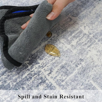 Washable 3x4 Kitchen Area Rugs: Abstract Stain-Resistant Sink Rug Non-Slip Durable Doormat Soft Bedroom Nursery Besides Carpets Indoor Water-Resistant Bathroom Floor Mat for Family(3x4,Blue/Ivory)