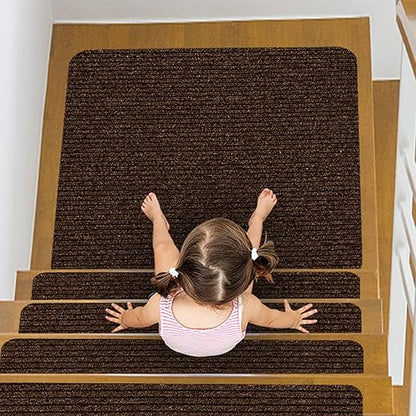 Stair Treads for Wooden Steps, Non-Slip Stair Runner Indoor Outdoor Stair Tread Landing Mats Covers Pads, 31" x 31"Matching Staircase Step Runner for Elders, Kids and Pets (31" X 31", Brown)