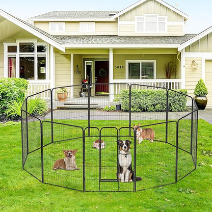 FDW Dog Playpen Kennel - 12 Panels, 40 Inch Height, Indoor/Outdoor Folding Metal Portable Puppy Exercise Pen, Heavy Duty Dog Fence for Yard, Camping - Black