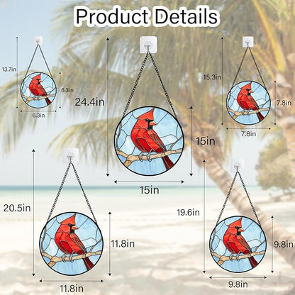Stained Glass Window Hanging Cardinal Birds 6.3" - Suncatcher Door Garden Sun Catcher Home Decor Christmas Birthday for Bird Lovers Woman Her Nana Wife Men Mom