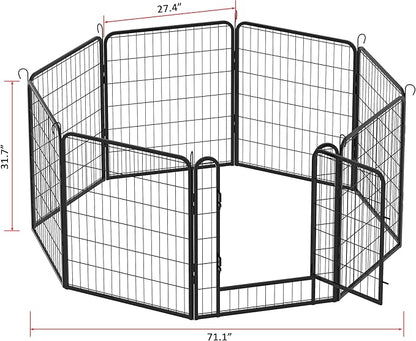 Dog Playpen Indoor - Pet Fence Puppy Exercise Pen for Yard Gate 6/8/12/16Panel Heavy Duty Crates with Doors Metal Dog Pen for Camping Outdoor (Black 8 Panels, 31.7''H)
