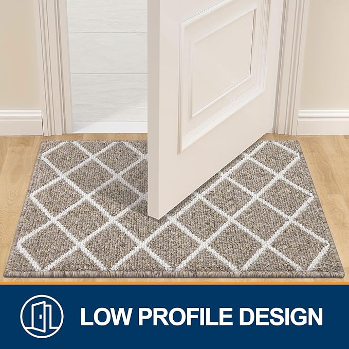 Finchitty Indoor Door Mat, Dirt Resistant and Absorbent, Low-Profile, Non-Slip, Washable Inside Floor Mats for Front Door, Back, and Entrance, 32" x 20", Khaki