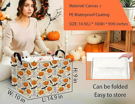 Large Halloween Themed Candy Gift Boo Basket for Kids Baby Personalized Adults Storage Bin Fall Decor(Boo Bat Pumpkin Spooky)