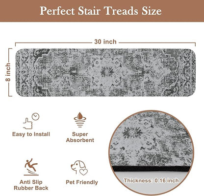 OJIA Stair Treads Non Slip Stair Runners for Wooden Steps Indoor, 15PCS 8"x30" Rubber Backing Carpet Treads for Wood Stairs Staircase Step Treads for Kids & Dogs, Stair Covers Safety Mats