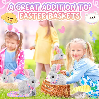 Tagitary Easter Plush Bunny Toy for Kids,Interactive Realistic Bunny with Sounds,Walking,Ears Wiggling,Twitch Mouth and Nose,Hopping Rabbit Toys Easter Basket Stuffers Birthday Gift for Toddlers