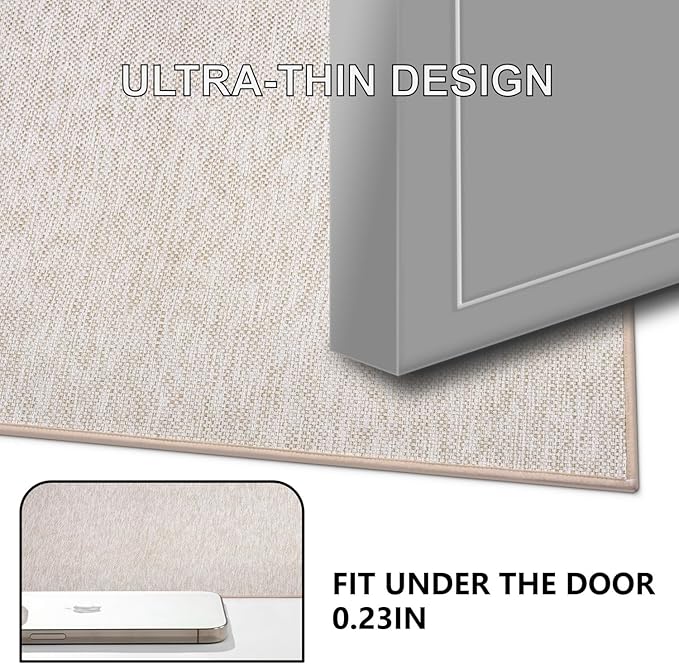 Ultra Thin Indoor Door Mat, Low-Profile Door Mats Indoor Entrance, Non-Slip Natural Rubber Backing Doormat, Washable Entryway Doormats, Fade Resistant Dirt Trapper for Kitchen, 35''x24'',Beige