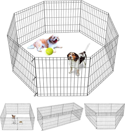 ZENY Puppy Pet Playpen 8 Panel Indoor Outdoor Metal Portable Folding Animal Exercise Dog Fence, 24'' W x 24'' H