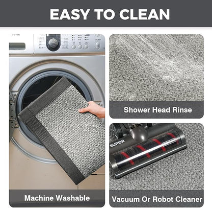Anti Fatigue Kitchen Rugs Mat Non Slip Washable, 0.4" Thick Soft Cushioned Absorbent Kitchen Mats for Floor, Jute-Like Woven Laundry Standing Mats Sink Mat, Easy Clean Care, Gray 17"x30"
