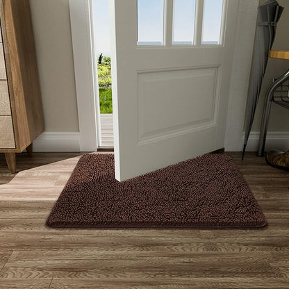 AROGAN Indoor Doormat, Front Door Mat 36"x24" Absorbent Rubber Backing Non Slip Door Mats, Machine Washable Chenille Door Mat for Muddy Shoes and Dog Paws Low Profile Rugs for Entryway, Coffee