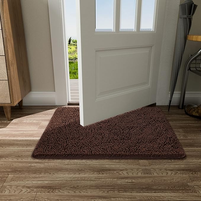 AROGAN Indoor Doormat, Front Door Mat 48"x30" Absorbent Rubber Backing Non Slip Door Mats, Machine Washable Chenille Door Mat for Muddy Shoes and Dog Paws Low Profile Rugs for Entryway, Coffee