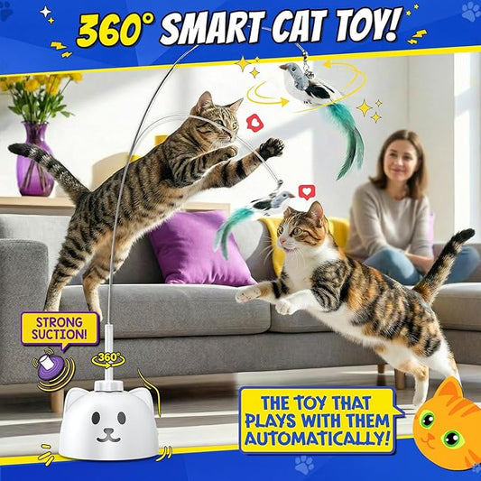 CATPICK Interactive Cat Toys for Indoor Cats - Automatic Flying Bird Feather Toy, USB Rechargeable Electric Cat Teaser with Strong Sticky Base, Smart Motion Self-Play Toy for Bored Cats(Yellow)