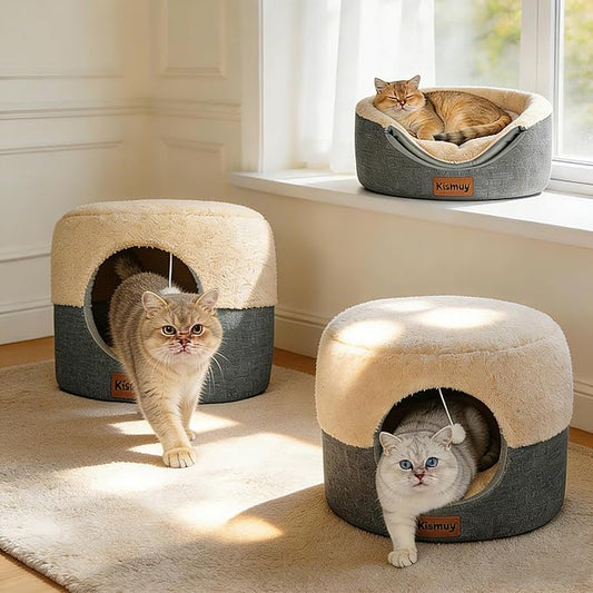 2 Pack Cat Bed for Indoor Cats - Foldable Cat House & Lounge for Kittens and Small Pets with Reversible Cushioned Pillow, Calming Anti-Anxiety Pet House, Soft Plush & Anti-Slip, Set of 2* 15.7 Inch