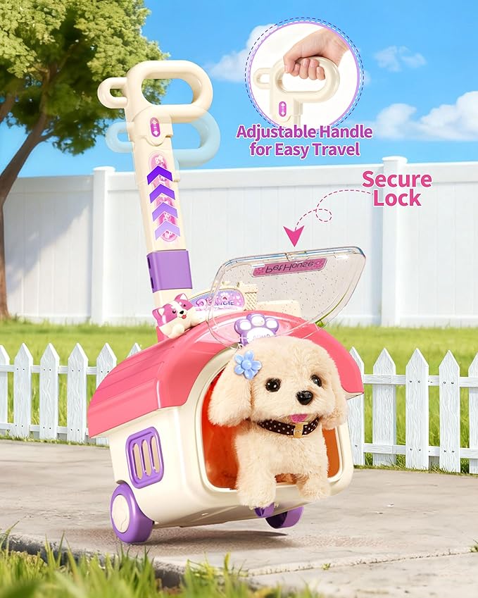 23Pcs Dog Toys for Kids Girls, Walking Barking Interactive Realistic Stuffed Dog with Portable Puppy Stroller & Accessories Toys, Pretend Puppy Pet Care Playset Gifts for Little Girls 3 4 5 6 Year Old