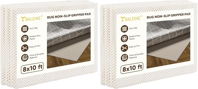 BALEINE Non Slip Rug Pad Rug Gripper for Hardwood Floors, Extra Thick Non Slip Mat Under Carpet (8'x10') (Pack of 2)