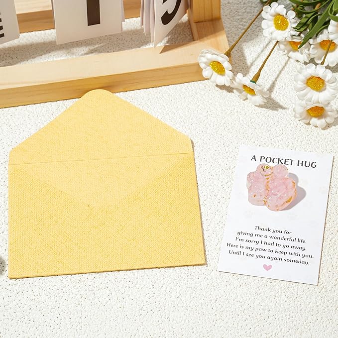 Loss of Pet Sympathy Gift - Pink Crystal Mini Paw Pocket Hug with Memorial Card Envelope Remembrance Bereavement Gift for Loss of Dog Cat Sympathy Favor Adult Pet Lover Stress Relief Supply