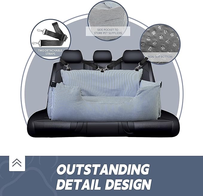 Johnear Dog Car Seat for Medium Large Dogs Under 100lbs Pet Travel Booster Seat with Detachable Waterproof Oxford Pad Bed Sofa for Car Back Seat Cushion with Safety Leash with 2 Pockets