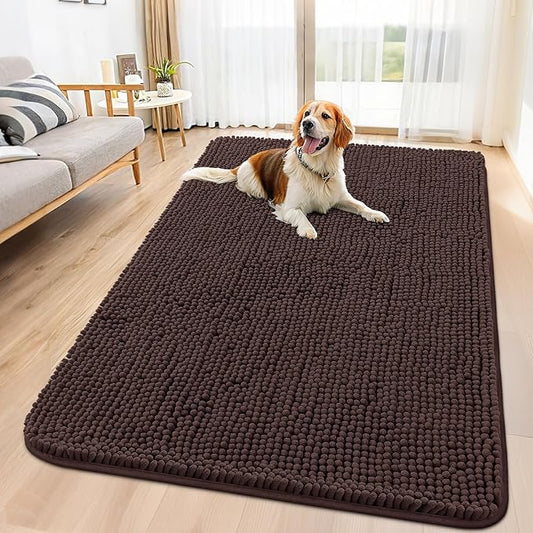 Smiry Dog Door Mat for Muddy Paws 59x32, Absorbs Moisture and Dirt Doormat, Non-Slip Washable Quick Dry Chenille Front Door Mat Indoor Entrance, Entryway Carpet for Inside Floor, Brown