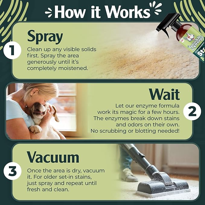 Sprinkle & Sweep: Pet Stain & Odor Enzyme Spray - 32oz - No Scrubbing Concentrated Formula, Dog & Cat Urine & Mess Destroyer, Carpet Spot Cleaning