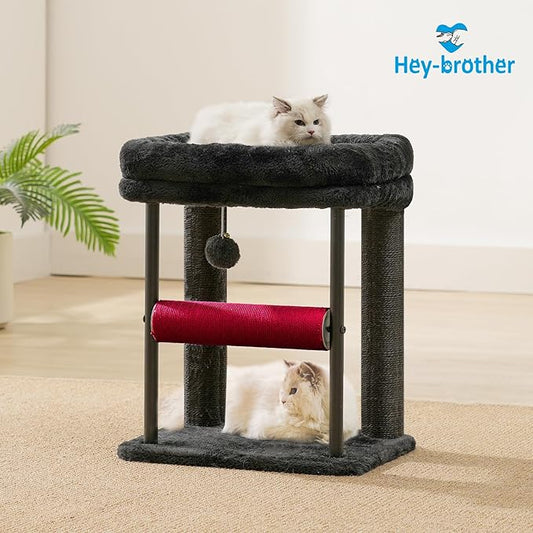 Hey-brother Cat Tree, Cat Scratching Posts with Bed, Sturdy Tower with Fully Sisal-Wrapped Columns and Plush Toy Ball for Indoor Kittens, 18.9 inches, Black and Red MPJ010SBR
