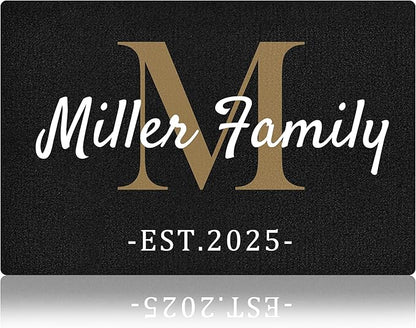 Custom Doormat with Family Name Year Personalized Entryway Door Mat Front Door Mat for Outdoor Decor Entrance Mat Customised Rug Christmas Housewarming Gift with Anti-Slip Backing
