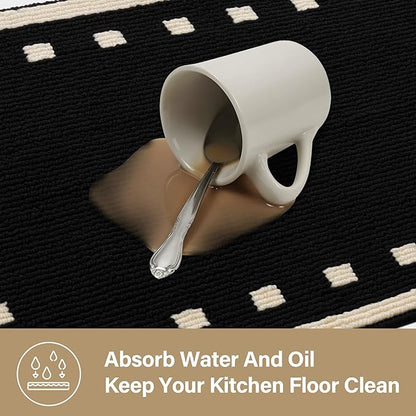 GRANNY SAYS Kitchen Rugs and Mats Non Skid Washable Absorbent Resist Dirt Kitchen Mats for Floor, Comfort Standing Mat Front of Sink Rugs Durable Polypropylene 47'' x 17.7'', Black