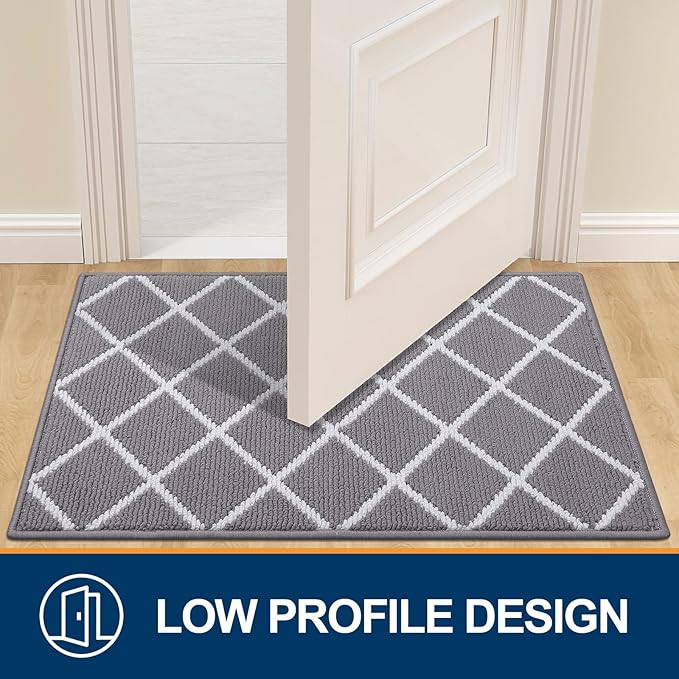 Finchitty Indoor Door Mat, Dirt Resistant and Absorbent, Low-Profile, Non-Slip, Washable Inside Floor Mats for Front Door, Back, and Entrance, 47" x 23", Grey