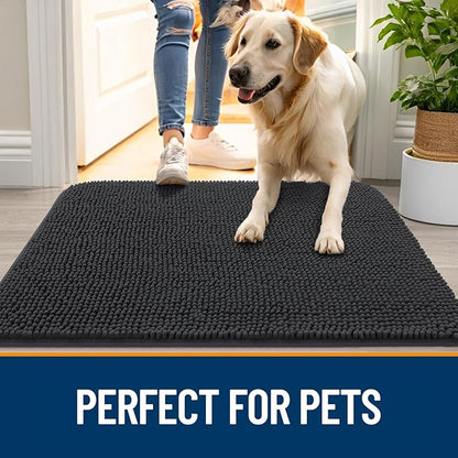 OLANLY Dog Door Mat Set 2-Piece 30x20, Absorbs Moisture and Dirt, Absorbent Non-Slip Washable Doormat, Quick Dry Chenille Mud Mat for Dogs, Entry Indoor Entryway Carpet for Inside Floor, Dark Grey