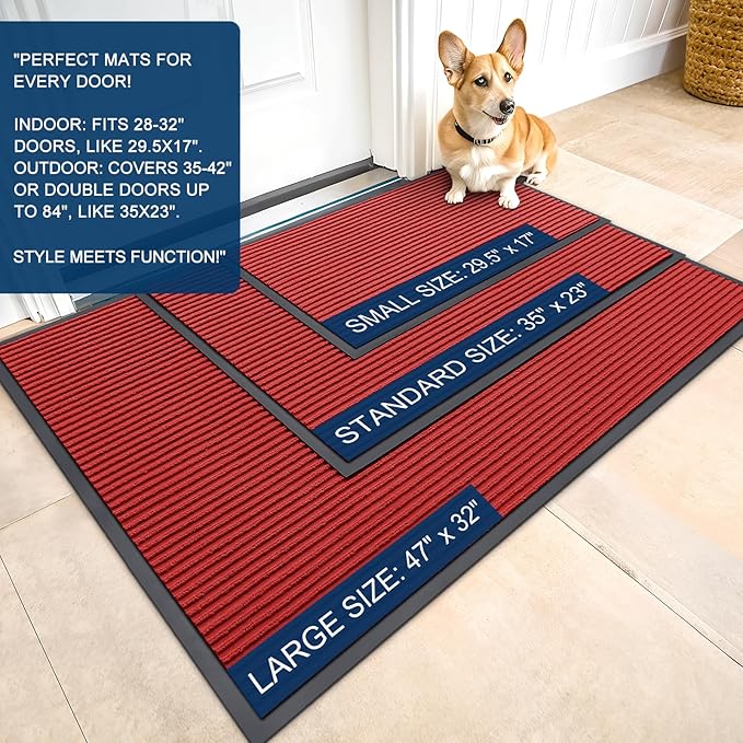 OLANLY Front Door Mat Indoor Outdoor Entrance, Waterproof Heavy Duty Doormat, Fade Resistant, Low Profile, Easy Clean Patio Porch Welcome Floor Mats for Entry, 47x32, Red
