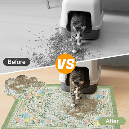 Glittme Cat Litter Mat with Non-Slip Bottom Litter Box Mat 24"X15" Litter Trapping Mat Easy to Clean Washable Cat Food Mat for Kitty,S