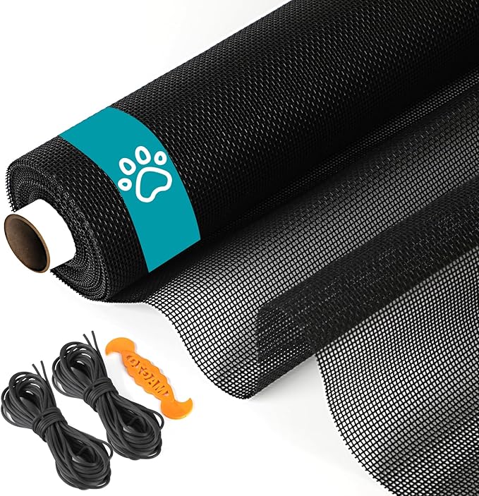 Pet Proof Window Door Screen Roll,37.4INx16.4FT Polyester Window Screen Mesh,Heavy Duty Screen Replacement Kit for Window, Door,Pet,Patio,Porch (14x11Mesh)