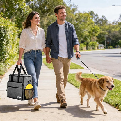 5 Set Dog Travel Bag for Supplies, Dog Lovers, Large Pet Travel Kit Includes 2 Food Containers&2 Collapsible Bowls、Placemats,Grey