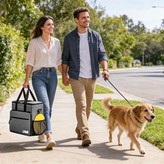 5 Set Dog Travel Bag for Supplies, Dog Lovers, Large Pet Travel Kit Includes 2 Food Containers&2 Collapsible Bowls、Placemats,Grey