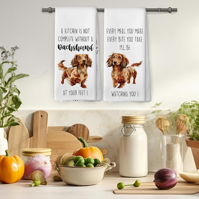 Dachshund Dog Kitchen Towels Set of 2, Funny Dog Kitchen Decor, Dogs Gifts for Women Men Hand Towel, Pet Owner Gift Decorative Tea Towels Dish Towel 16x24 Inch