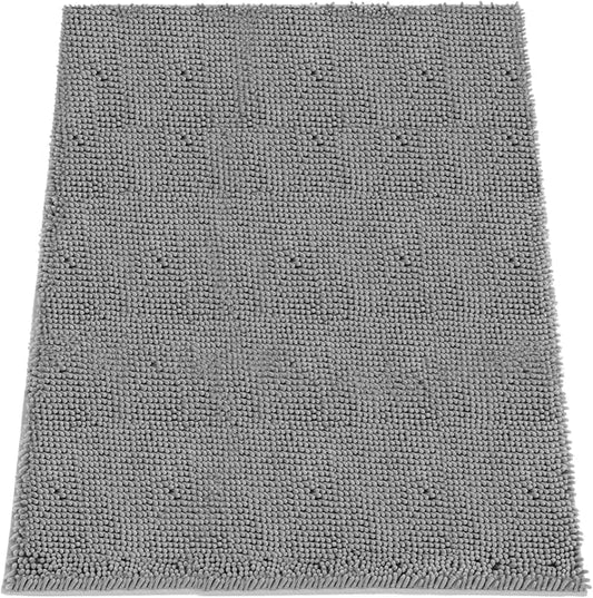 Absorbent Dog Door Mat for Muddy Paws, 60" x 48" Chenille Indoor Mats for Entryway, Trap Dirt Front Door Mat Indoor Entrance Washable Non Slip Soft Light Grey