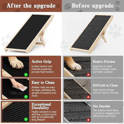 Dog Ramp for Couch, Wooden Pet Ramps 39.37" Long Adjustable 12"-20.47" Folding Puppy Ramps with Anti-Slip Rubber Mat, Dog Stairs for Small & Medium Older Dogs & Cats, up to 100lbs