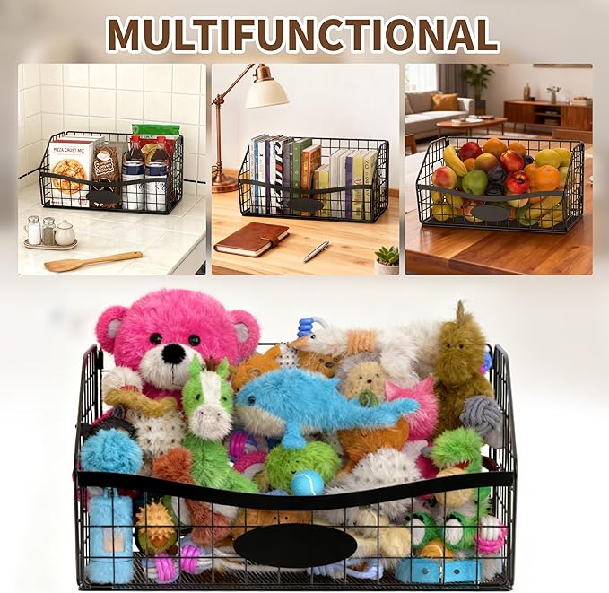 Dog Toy Basket - Durable Chew-Proof Dog Toy Storage Bin with Handles, Foldable Portable Metal Basket Organizer for Pet Toy Holder