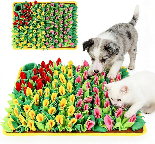 Snuffle Mat for Dogs, 23.62''*15.75'' for Small & Medium, Fleece Mentally Stimulating Toys for Dogs Cats Rabbits, Helps Control Eating Speed and Train Scent Detection (Tulip Style)