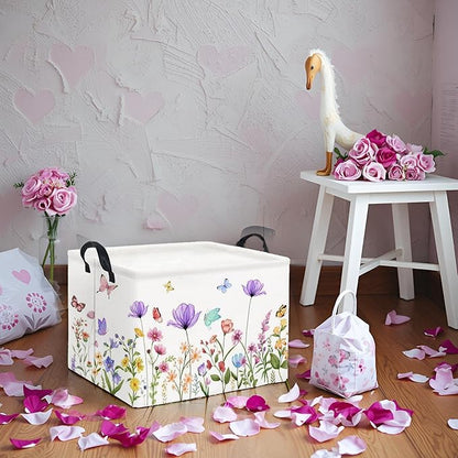 HIYAGON Rectangular Baby Girl Basket Kids Baby Storage Basket Toy Storage Bin Organizer Box Room Decor(Purple Flower)