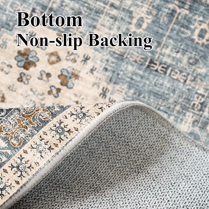 RUUGME Runner Rug 4x12 for Kitchen - Vintage Hallway Entryway Rugs Indoor Wide Non Slip Stain Resistant Carpet for Office Bedroom Ultra Soft Low Pile Home Decor Floor Mat 4'x12' Aqua Blue