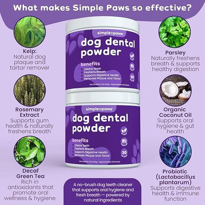 Dog Dental Powder for Teeth Cleaning - Dental Powder for Dogs Teeth – Dog Bad Breath Treatment with Probiotics for Fresh Breath & Oral Health – Chicken Flavored, 60 Scoop Supply